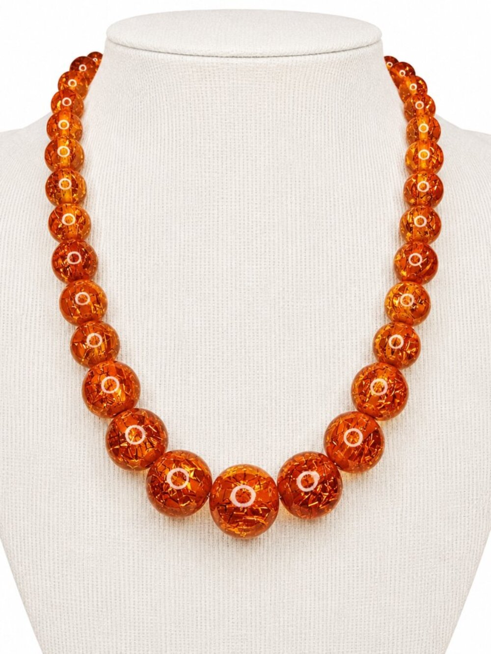 Vintage Confetti Lucite Amber Orange Graduated Bead Necklace - Women's Jewelry